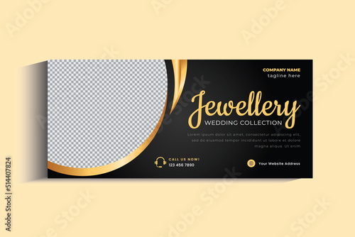 Jewelry Business Cover Banner design Template. Gold ornament Social media post