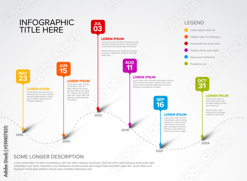 Timeline with six square droplet pointers template