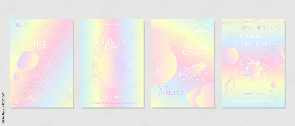 Trendy summer fluid gradient posters set, colorful abstract liquid 3d shapes. Futuristic design wallpaper for poster, banner, cover, flyer, presentation, advertising, invitation