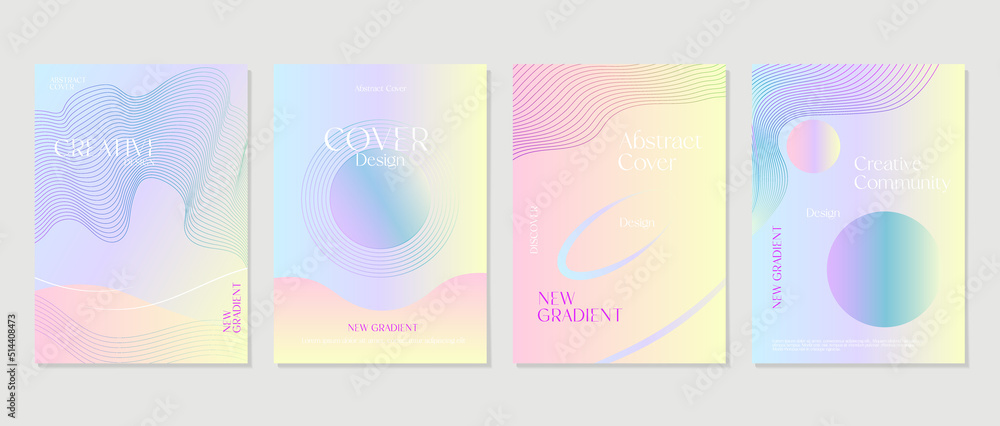 Trendy summer geometric gradient posters set, colorful abstract shapes. Futuristic design wallpaper for poster, banner, cover, flyer, presentation, advertising, invitation