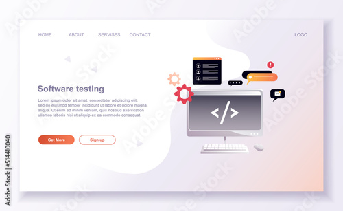 Programming concepts, coder workplace, vector illustration. Web site landing page template.