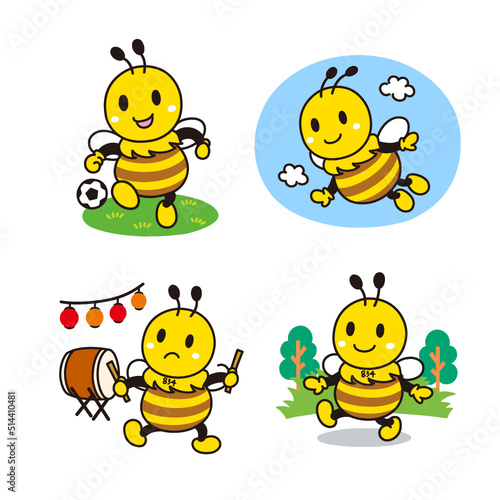 Cute bees illustration set - Vector