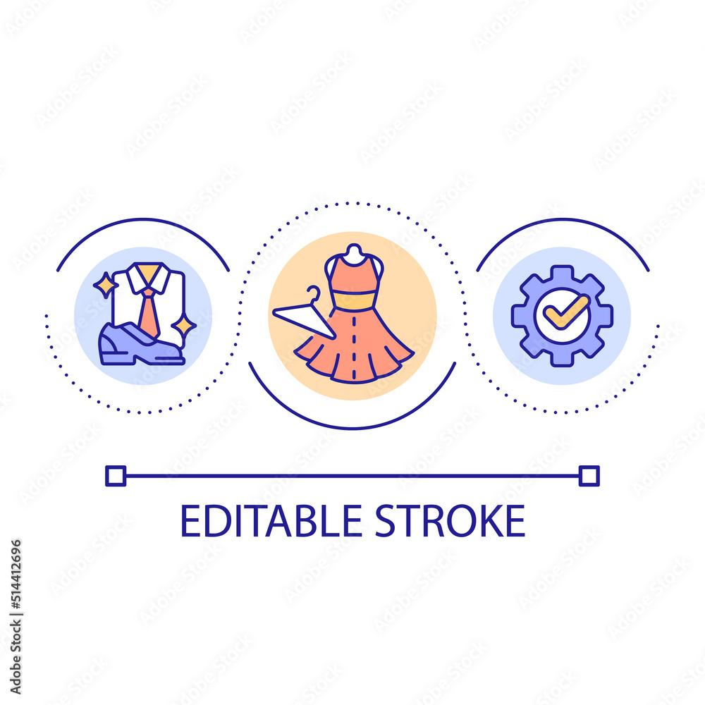 Dressing appropriately loop concept icon. Business formal attire abstract idea thin line illustration. Dress code for office settings. Isolated outline drawing. Editable stroke. Arial font used Dressing appropriately loop concept icon. Business formal attire abstract idea thin line illustration. Dress code for office settings. Isolated outline drawing. Editable stroke. Arial font used