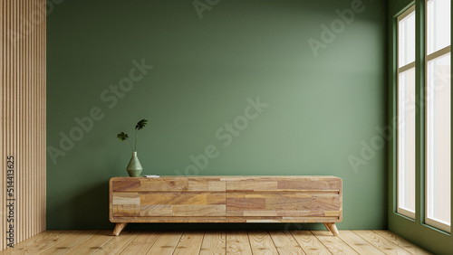Obraz na płótnie Green Color Wall Background,modern Living Room Decor With A Tv Cabinet
