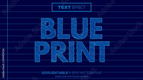 3d editable text effect blue print theme premium vector
