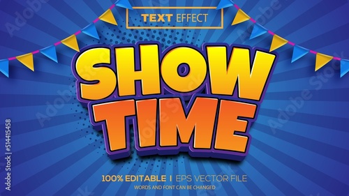 3d editable text effect show time theme premium vector