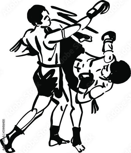 silhouette of Thai kickboxers fighting