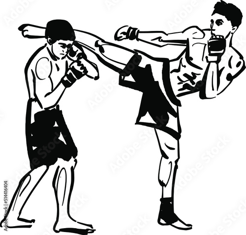 silhouette of Thai kickboxers fighting