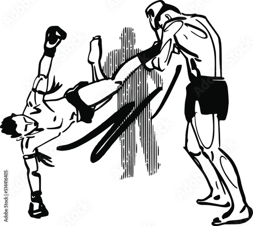 silhouette of Thai kickboxers fighting