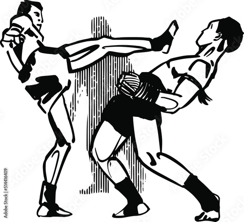 silhouette of Thai kickboxers fighting