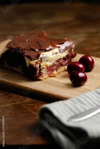 Closeup of a piece of German Donauwelle-cake photo