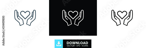 hands holding heart outline icon, black hands holding heart outline icon, white hands holding heart outline icon, hands holding heart icon. (ID: 514419800)