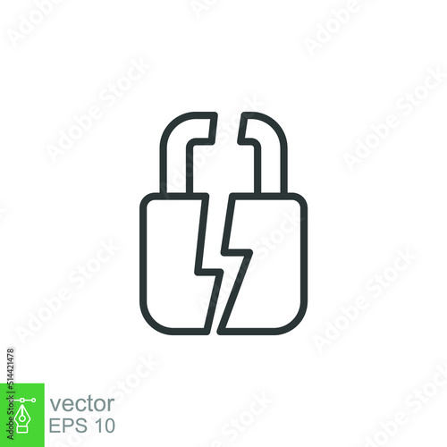 Broken lock line icon. Simple outline style. Unlock, crack, padlock, break, free, chain, code, security, fail, technology concept. Vector design illustration isolated on white background. EPS 10