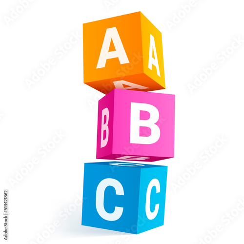 Alphabet blocks for children vertical pyramid construction realistic vector illustration