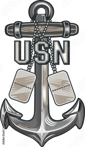 American Navy - naval warfare branch of the Armed Forces. U.S. NAVY Anchor symbol. Poster, card, banner, tattoo