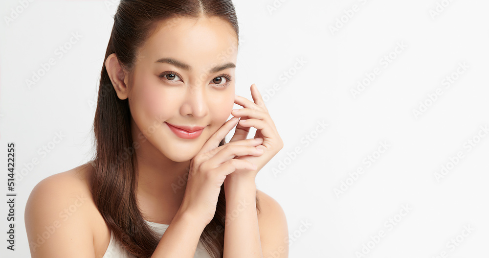 Beautiful young asian woman with clean fresh skin on white background, Face care, Facial treatment, Cosmetology, beauty and spa, Asian women portrait. Beautiful young asian woman with clean fresh skin on white background, Face care, Facial treatment, Cosmetology, beauty and spa, Asian women portrait.