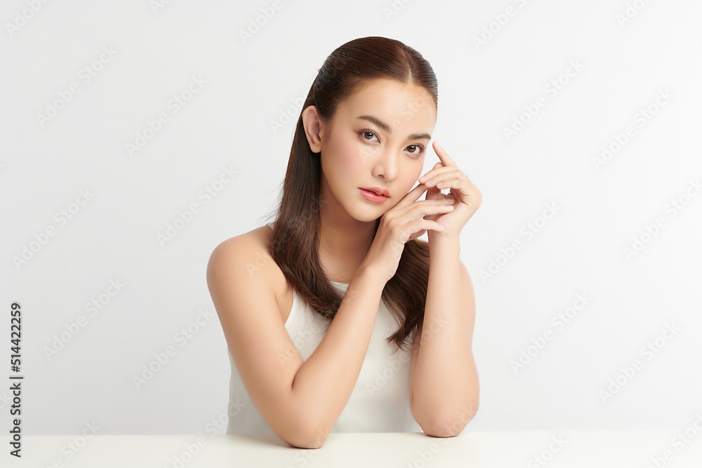 Beautiful young asian woman with clean fresh skin on white background, Face care, Facial treatment, Cosmetology, beauty and spa, Asian women portrait. Beautiful young asian woman with clean fresh skin on white background, Face care, Facial treatment, Cosmetology, beauty and spa, Asian women portrait.