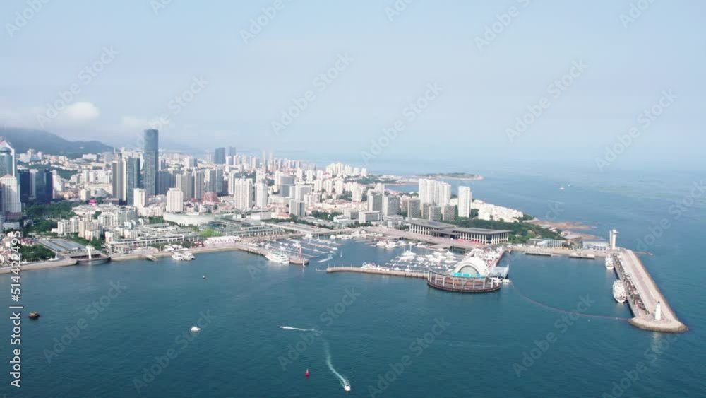 Aerial photography of Qingdao city coastline architectural landscape Aerial photography of Qingdao city coastline architectural landscape