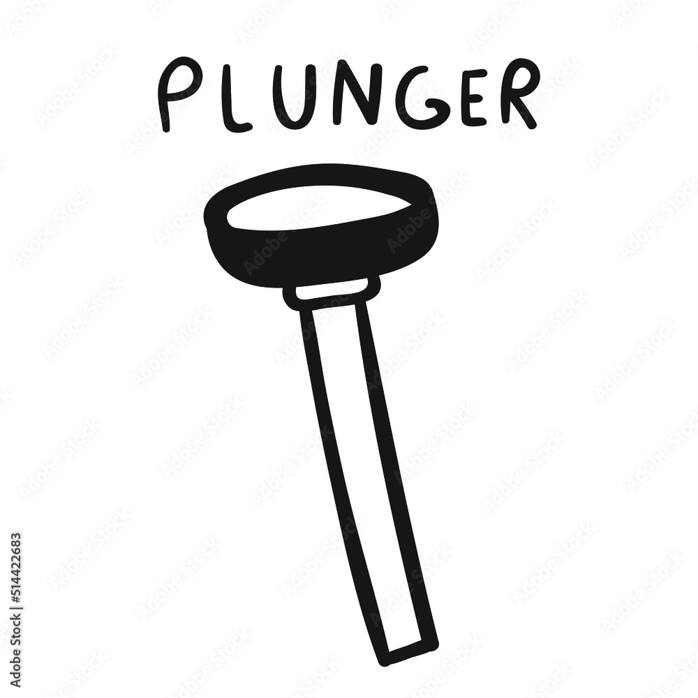 Plunger. Outline vector icon on white illustration. Plunger. Outline vector icon on white illustration.