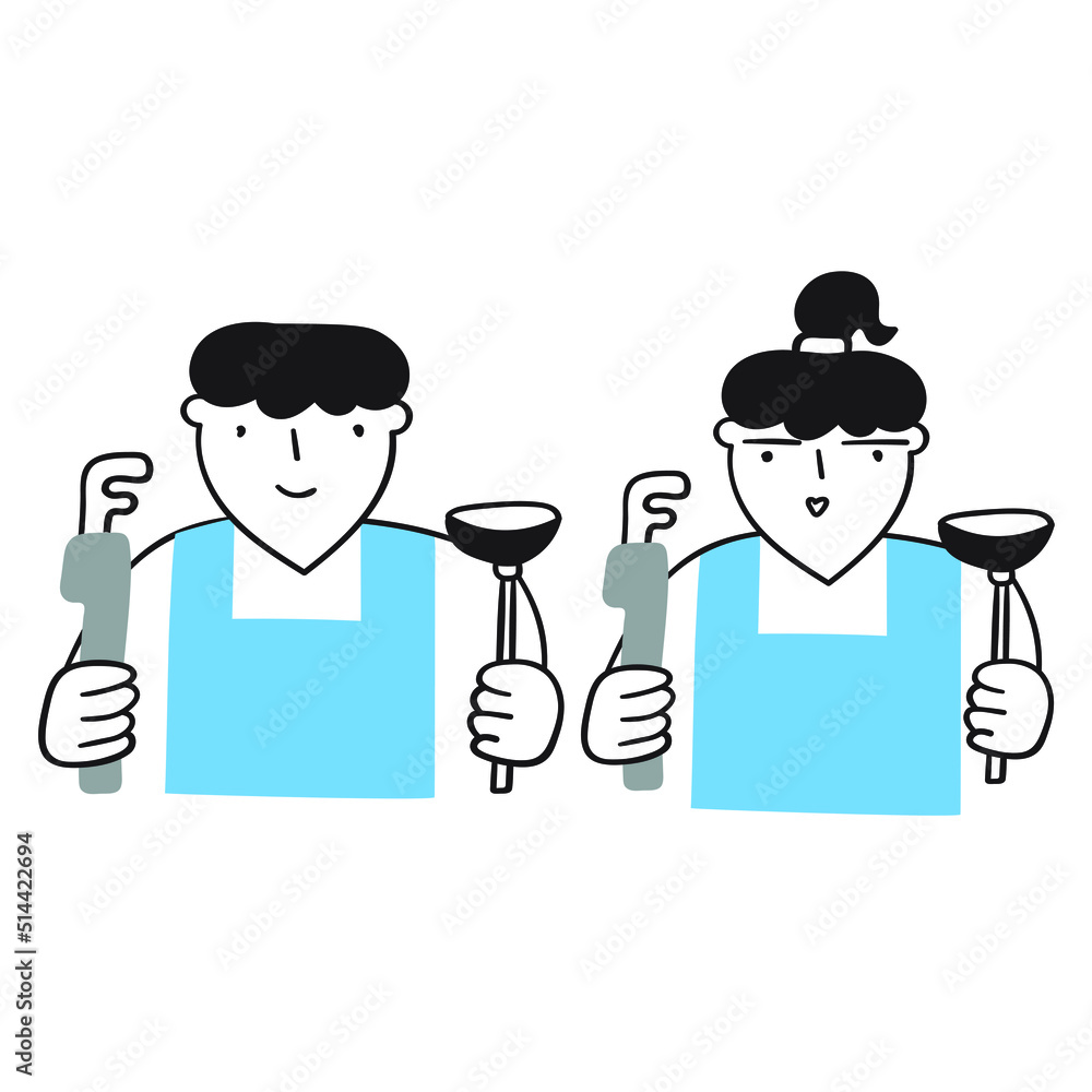 Plumbers. Woman and man. Vector icons on white background.