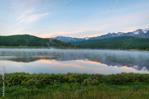 lake mountains dawn fog summer © Iri_sha