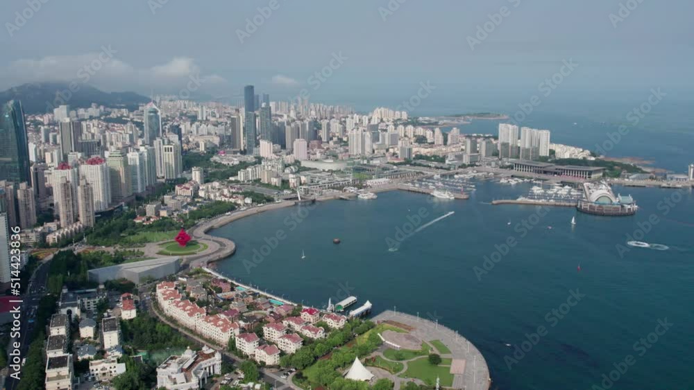 Aerial photography of Qingdao city coastline architectural landscape Aerial photography of Qingdao city coastline architectural landscape