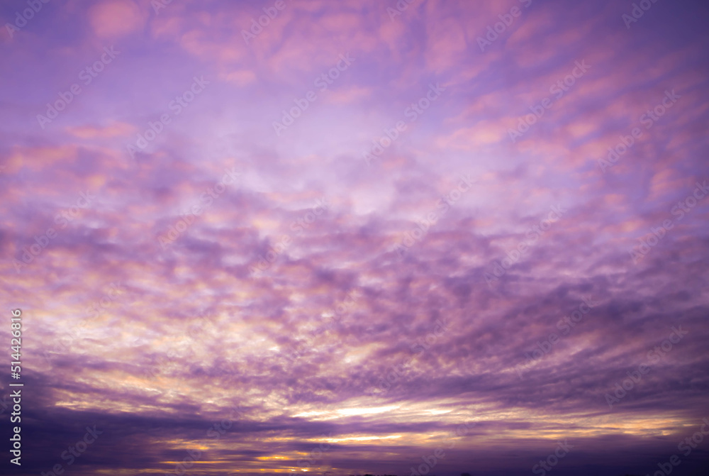 Pink purple sunset. Dramatic violet  clouds. Beautiful sunset skyscape.