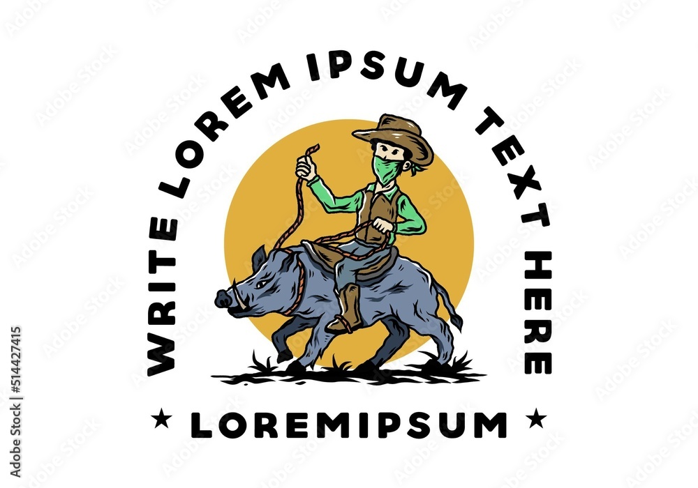 Man riding a wild boar illustration Man riding a wild boar illustration