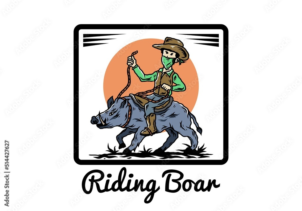 Man riding a wild boar illustration Man riding a wild boar illustration
