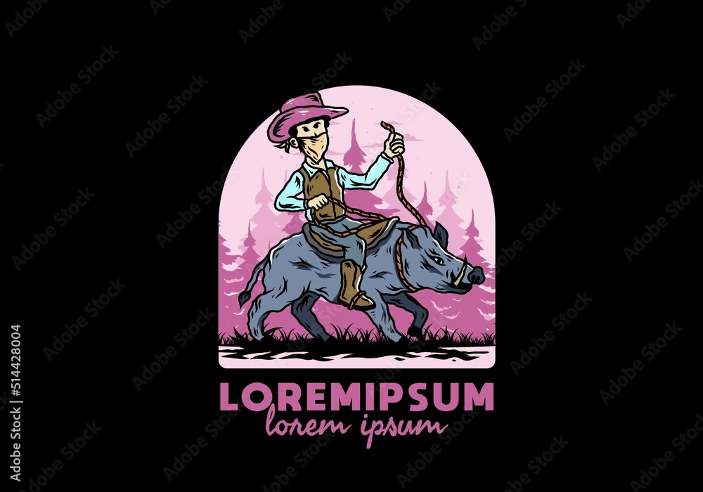 Fototapeta premium Man riding a wild boar illustration