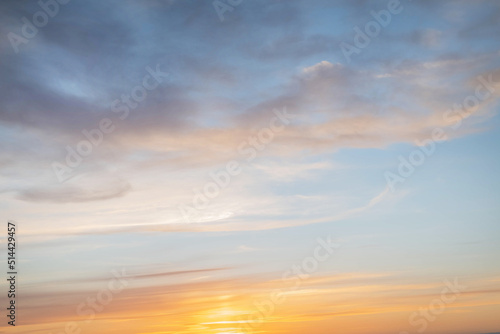 Blurred image of beautiful sunset with cloudy sky. Beauty in nature.