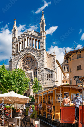 St. Bartholomew church and the historic tram in the old center of Sóller - 1478