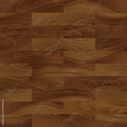 Realistic Dark Brown Wood textured seamless pattern. Wooden plank, board, natural dark brown floor or wall repeat texture. Vector template for design, flat interior, print, decor, photo background.