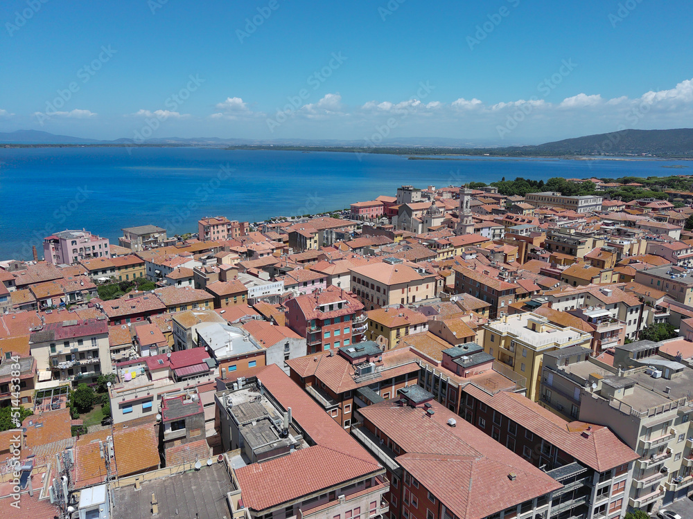 aerial view of the coastal town of orbetello in tuscany
