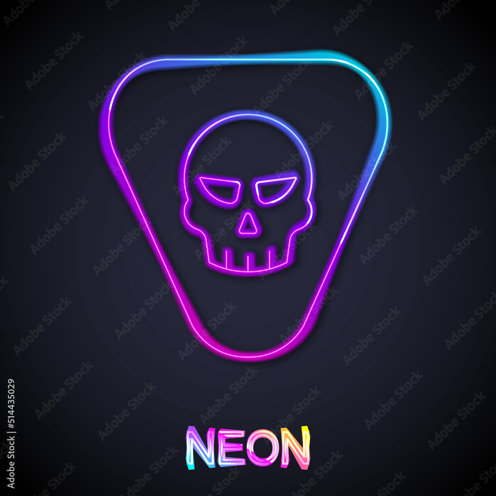 Glowing neon line Guitar pick icon isolated on black background. Musical instrument. Vector