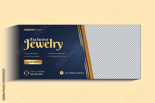 Jewelry Business Cover Banner design Template. Gold ornament Social media post