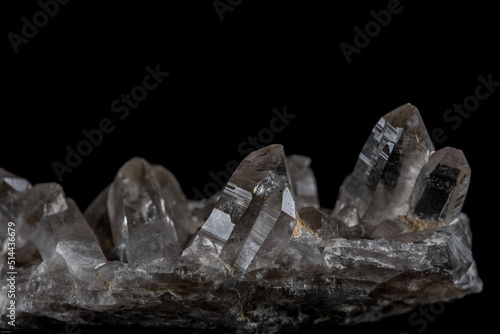 clear quartz crystals on black background