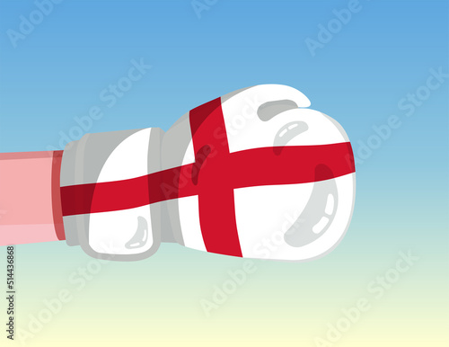 Flag of England on boxing glove. Confrontation between countries with competitive power. Offensive attitude. Separation of power. Template ready design.