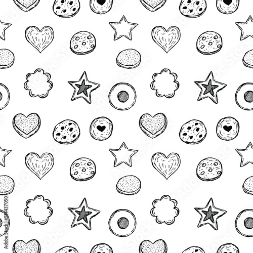 Cookies seamless pattern vector illustration, hand drawing sketch