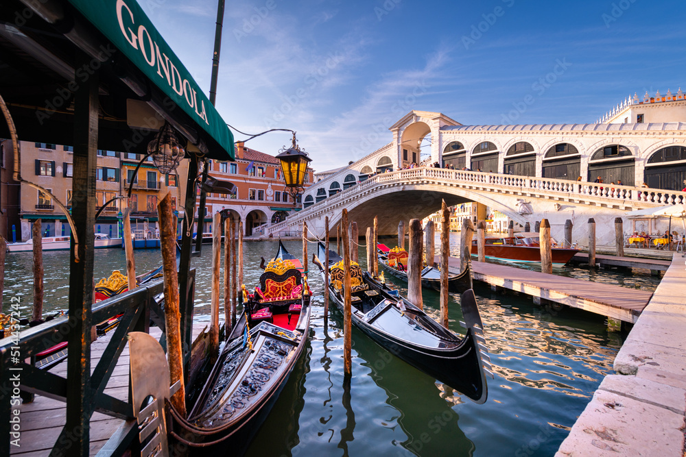 Rialto Bridge and gondolas, Venice, Italy