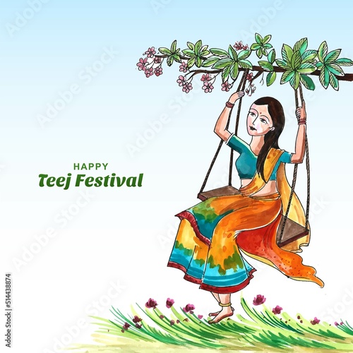 Happy hariyali teej indian festival card background photo