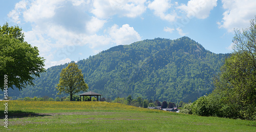 ringberg mountain, tegernsee area in summer, hill with pavilion photo