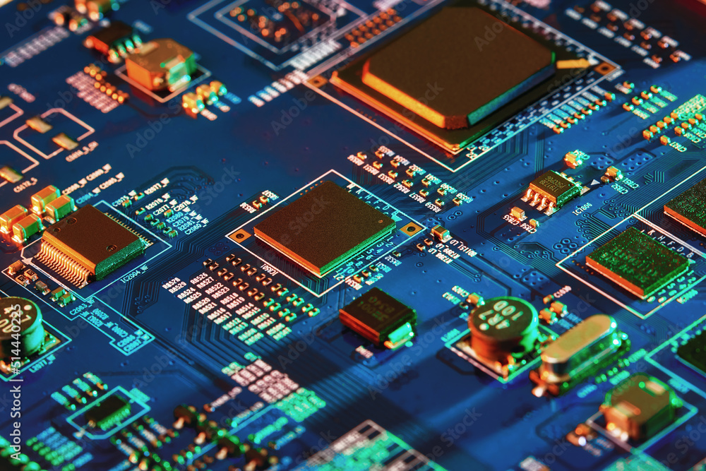 Obraz premium Electronic circuit board close up.