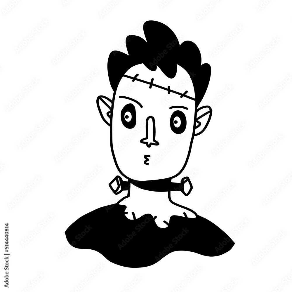 Cute zombie. Halloween zombie character portrait in cartoon doodle outline style. Vector illustration Cute zombie. Halloween zombie character portrait in cartoon doodle outline style. Vector illustration