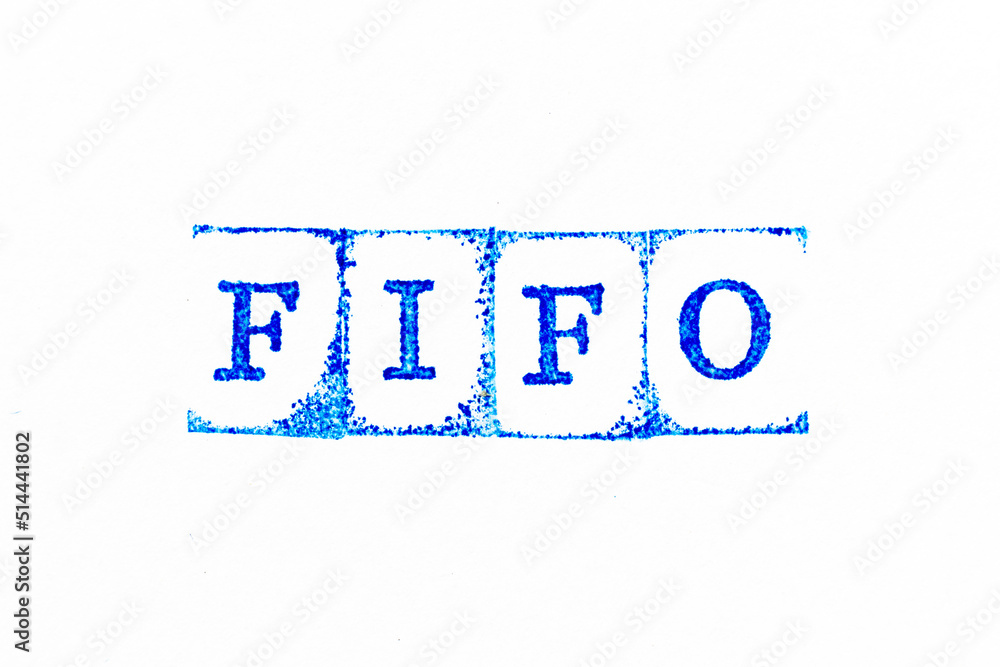Blue color ink rubber stamp in word FIFO (Abbreviation of first in ...