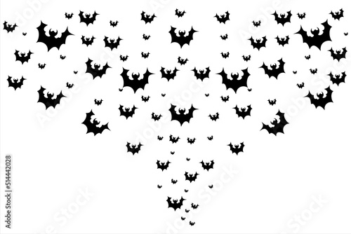 Happy Halloween. Bats fly in the sky. A flock of bats flying on a white background 