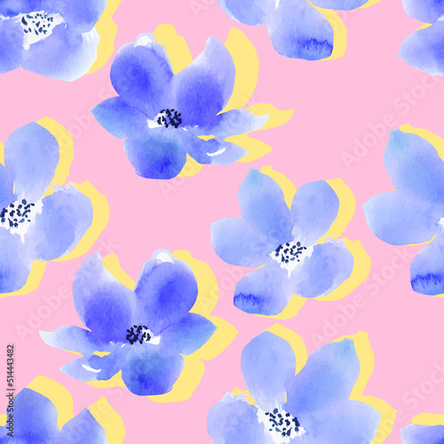delicate watercolor flowers vector seamless pattern