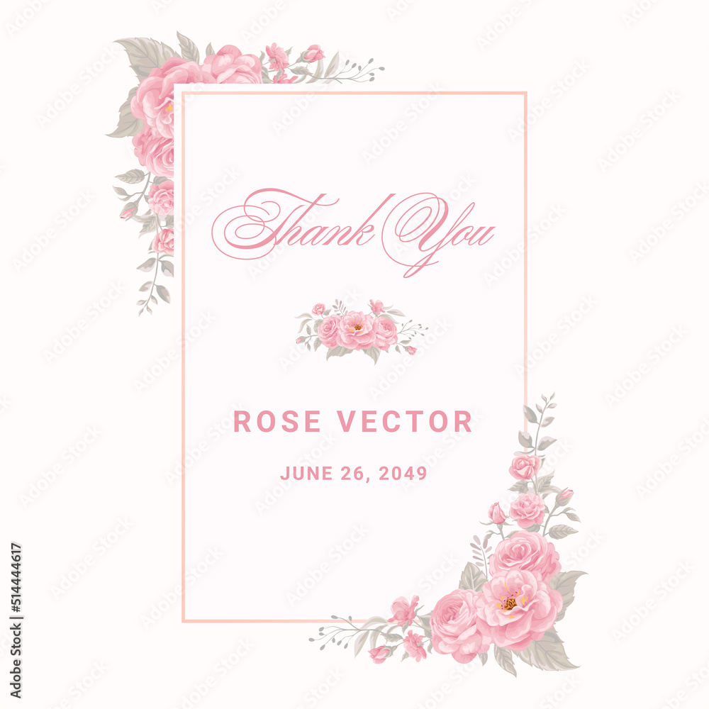 Rose Flower and botanical leaf digital painted illustration