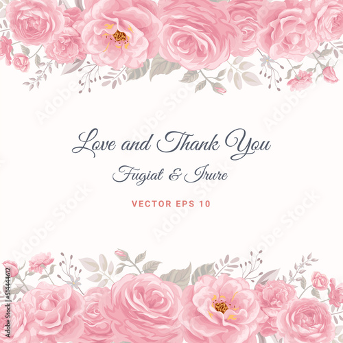 Rose Flower and botanical leaf digital painted illustration