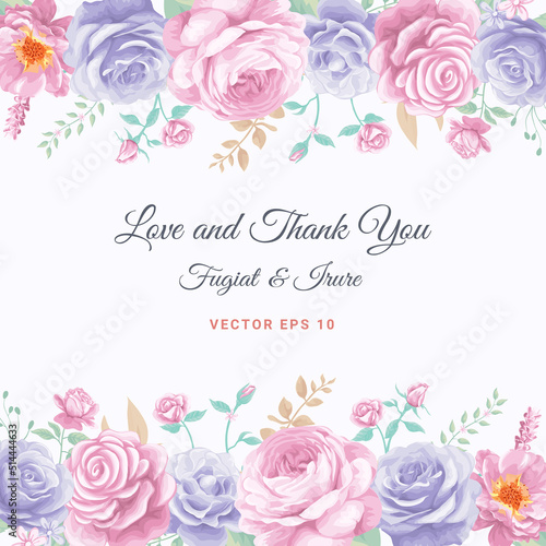 Rose Flower and botanical leaf digital painted illustration
